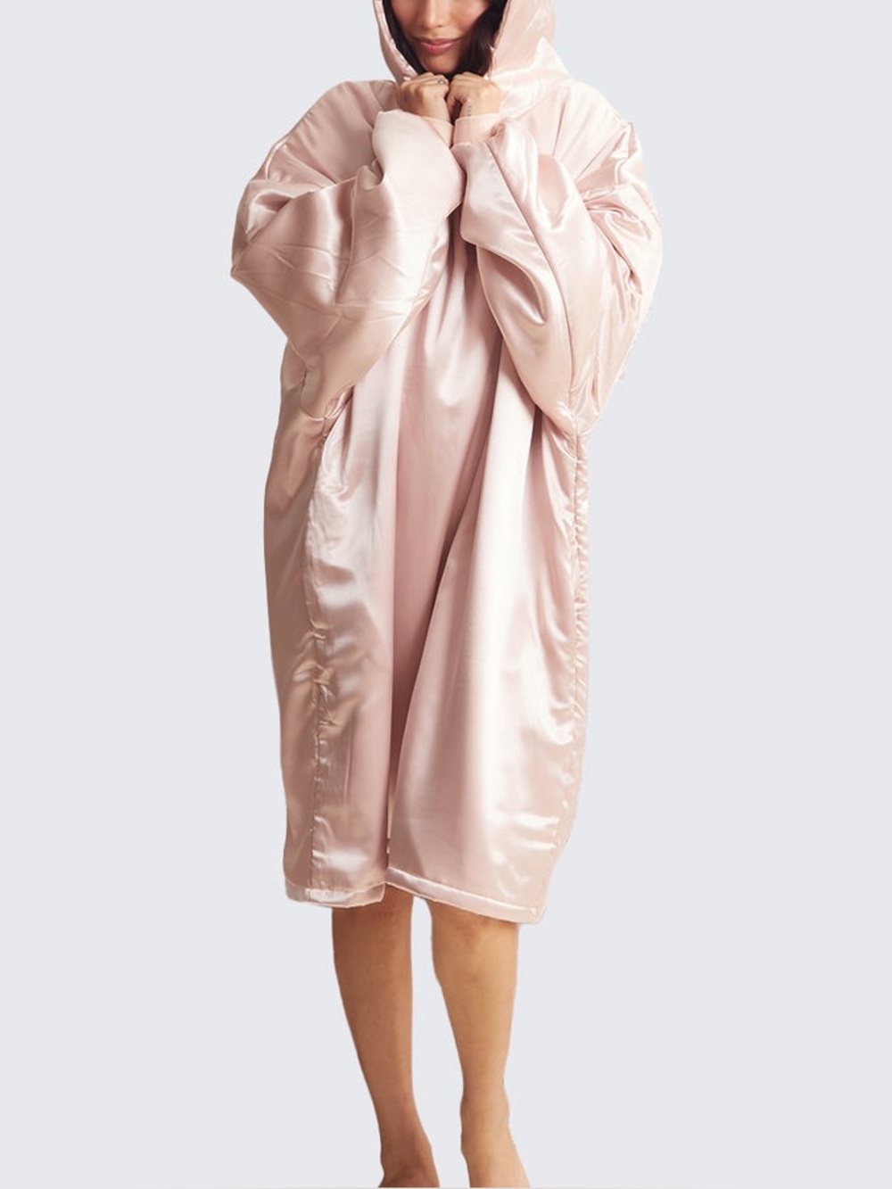 Kitsch Glazey Blush Satin Oversized Hoodie One Size Pink Silky Lounge Pullover